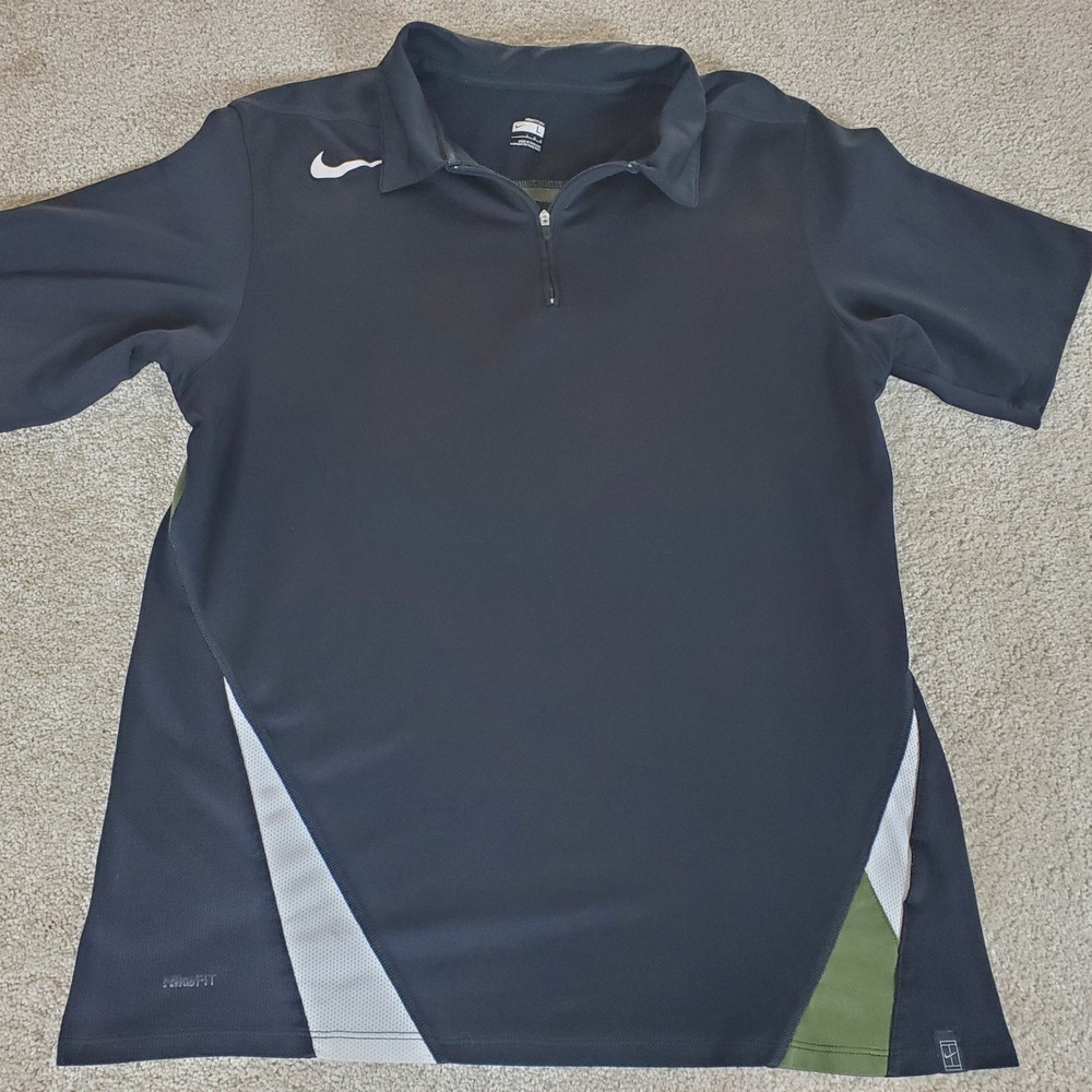 Nike Polo Shirt Men's Large Black Quarter Zip Tennis Fit Dry Short Sleeve